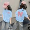 [100 algodón] camiseta de verano de manga corta para niños 2025 nueva caricatura top de estudiante para niña impresión para niños grandes