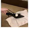 Versão em Pele de Ovelha do Mesmo Estilo, Saltos Agulha, Laço de Seda e Cetim, Bico Fino, Sapatos com Costas Vazadas, Sandálias Femininas, Novo Estilo Primavera e Verão