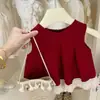 Conjunto de Verano para Niñas 2026: Chaleco sin mangas color vino para niños y conjunto fino de dos piezas con pantalones cortos