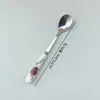 Cuchara y tenedor florales de fruta con mango de cerámica creativa, cuchara de postre de acero inoxidable 410, cuchara para remover café, cuchara y tenedor para el té de la tarde
