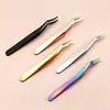 Pinza de injerto de acero inoxidable para pestañas postizas, herramienta auxiliar de pinza de cabeza de ganso, pinza de pluma dorada, herramienta de belleza para pestañas de cabeza redonda