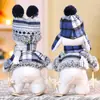 Adorno de Escritorio Figura de Muñeco de Nieve de Tela Azul para Esquiar Decoración de Muñeco de Nieve Tejido a Cuadros Azules Regalo Navideño