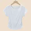 Camiseta Slim Lanjing TencelCamiseta Modal de Manga Curta para Mulheres, Novo Estilo 26 com Gola Diagonal Irregular, Cintura Marcada, Top de Ombro Regular