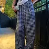 Conjunto de Verano de 2 Colores Estilo Universitario Retro Ins Coreano Tela Plaid de Burbujas Arrugada Pantalones Harem Sueltos Pantalones Casuales Pantalones Largos para Mujer