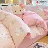 Hellokitty Sanrio Gato Kt Dibujo Animado Juego de Tres o Cuatro Piezas de Algodón Puro Lindo Dibujo Animado Juego de Funda Nórdica de Algodón Amigable con la Piel