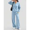 2026 Europeu e Americano Transfronteiriço Moda Feminina Outono e Inverno Novo Fashion Solto Manga Longa Blusa e Calça de Pernas Largas Conjunto Esportivo Casual de Duas Peças