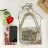 Bolsa Personalizada [Exclusiva Transfronteriza] Plateada Brillante Tejida a Mano con Cuentas y Lentejuelas Bolsa para Teléfono con Correa Larga para el Hombro