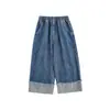 Jeans de Moda Wulibu Yi Personalizados para Niñas con Bloques de Color y Puños, Pantalones Rectos Sueltos Lindos para Primavera y Otoño