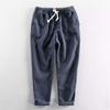 Pantalones de Algodón y Lino de Cintura Elástica para Hombre, Verano Delgados de Cintura Elástica Casuales de Nueve Puntos, Pantalones Rectos Holgados de Nueve Puntos para Hombre