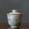 Tazón de tapa de dos piezas gris hierba vintage de Jingdezhen para ceremonia del té en casa, tazón de té de mano, juego de té Kung Fu, no quema