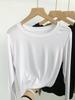 Camiseta de manga larga de algodón súper suave y cómoda para mujer, nueva camiseta de primavera con cuello redondo en color liso y base interior.