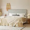 Cama Moderna Sencilla de Tela Mannheim Estilo Francés Crema Rayas Festivas Recámara Borde a Ras Cama Doble