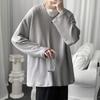 Camiseta de Manga Larga Tipo Waffle para Hombre Otoño Marca de Moda Holgada Camiseta Básica Estilo Hong Kong Cuello en V Ropa Suéter Moderno de Primavera y Otoño
