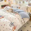 Conjunto de Quatro Peças Espesso de Veludo de Leite com Estampa Floral Fresca Conjunto de Roupa de Cama de Fleece de Coral, Capa de Edredom Individual/Casal, Popular em Transmissões Ao Vivo