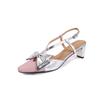 Sandalias de Cuero Genuino Estilo Chanel Combinación de Colores Versátil Lazo Correa Cruzada Piel de Oveja 2025 Tacón Medio Grueso Punta Cuadrada Trasera Abierta