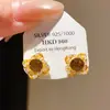 Brincos de Tarraxa Redondos Flor de Zircônia Banhados a Ouro Real 16k Estilo Coreano Retrô Versátil Brincos Joias de Orelha com Toque de Luxo Leve