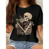 Camisa Casual de Manga Corta con Cuello Redondo para Mujer, Europea y Americana, Algodón Estampado del Sudeste Asiático, Algodón Talla Europea [Talla Europea Transfronteriza]