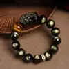 Pulsera Pixiu de Obsidiana Negra Natural Genuina para Hombres y Mujeres, Cuentas Budistas, Estilo Chino, Venta al por Mayor de Comercio Exterior Transfronterizo