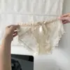 Nuevo Encaje Hueco de Puro Deseo Lazo Sexy Tanga Estilo Chica Francesa Cómodo Malla Satén Ropa Interior Transpirable