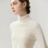 Estilo simples 100% caxemira pura malha sem costura suéter de gola alta feminino versátil slim fit mostra corpo fino suéter de base