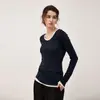 Liquidación de Venta Lyocell Lana Capa Base para Mujer Cuello Redondo Tejido Capa Interior Cálida Adelgazante Manga Larga Top