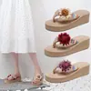 Chanclas de Viaje de Cuerda de Cáñamo Artificial de Verano para Mujer con Suela Gruesa y Decoración de Flores Chanclas de Cuña para Playa