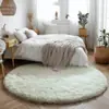 Alfombra Redonda de Lana de Seda Estilo Crema Transfronteriza de Pelo Largo para Sala de Estar Cobertura Completa Alfombra para Sofá y Mesa de Café Habitación Alfombrilla Aislante del Frío para Lado de la Cama