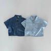 Ins estilo coreano Baby Boys and Girls manga curta Denim Pocket Shirt Shorts Set Verão Moda Elegante Set