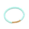 Pulseira Elegante de Contas Azul Aqua com Detalhes Banhados a Ouro Moderna e Leve Feita com Argila Polimérica para Durabilidade e Conforto Ideal para Usar em Camadas com Outras Pulseiras ou como Peça Única Perfeita para Looks Casuais e de Praia