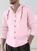 Camisa casual esportiva de manga longa com capuz, cor sólida, respirável, algodão e linho, masculina, europeia e americana, tamanho europeu, comércio exterior