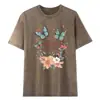 Camiseta de Manga Corta para Mujer, Verano Algodón Puro, Lavada y Desgastada, Retro Americano, Oversize, Holgada, Casual, Camiseta de Media Manga