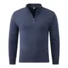 Suéter Masculino de Outono e Inverno com Meio Zíper e Gola Alta, Cor Sólida, Casual de Negócios, Gola Canelada, Quente, Pulôver, Camada Base de Tricô