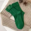 Calcetines de Navidad personalizables para mujer, calcetines de algodón lindos de caña media para otoño e invierno, calcetines gruesos lindos estilo japonés con bordado de dibujos animados