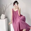 Pijama de Algodón y Seda Nuevo Muzhen para Mujer, Estilo Delgado de Verano, Algodón Artificial, Color Sólido, Camisón de Tirantes Largos, Ropa de Casa para Verano