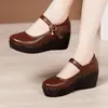 Zapatos de Cuña de Tacón Medio para Mujer Primavera y Otoño 2026, Suela Gruesa de Plataforma, Impermeables, Correa Única, Boca Baja, Zapatos Planos de Tacón Alto para Mamá