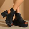 Sandalias de suela gruesa y tacón grueso estilo europeo y americano para mujer, novedad de verano 2025, comercio exterior, talla grande, tacón alto, punta redonda, botas de cuero para mujer