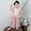 Conjunto Hanfu para Niñas con Chaleco Bordado sin Mangas, Nuevo Estilo Chino, Conjunto de Dos Piezas Super de Ensueño para Bebés, Nuevo Traje Tang de Estilo Nacional para Niños