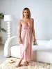 Bata de Noche Erótica Transparente de Venta Caliente Transfronteriza Europea y Americana, Vestido Largo de Encaje Transparente con Parches, Talla Grande Erótico