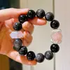 Pulsera de Cristal en Polvo de Obsidiana Plateada de Madagascar de Alta Calidad 14-16mm