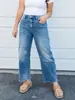 Ebay comercio exterior primavera y otoño nuevo estilo mujer cómodos para ir al trabajo pantalones vaqueros lavados desgastados corte ajustado bolsillo de parche pierna ancha pantalones de moda
