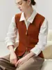Chaleco de punto vintage sin mangas con cuello en V para mujer, cárdigan de cachemir de color liso, look de capas elegante, diseño de doble cremallera