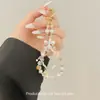 [Cristal Rosa Translúcido] Cadena Original Elegante Transparente y Versátil de Cuentas para Teléfono Móvil, Colgante Brillante para Teléfono Móvil, Colgante de Nicho