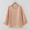 Ropa de Verano 2026 Estilo Japonés Color Sólido Ramio Holgado Oversize Suéter para Mujer Camisa Top de Manga Tres Cuartos