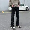 Jeans vintage estilo americano outono desfiado falso rasgado masculino marca de moda ins vibe high street calças retas compridas