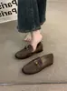 Zapatos planos negros elegantes y a la moda para mujer con hebilla, mocasines de otoño para ir al trabajo