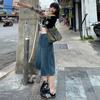 Jeans Largo Ykk Estilo Americano High Street para Mulheres 2026 Novo Modelo Comprimento 7/8 Solto Modelador Jeans Shorts Reto