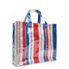 Venta Directa de Fábrica Bolsa de Compras Tejida de PVC Rayas Rojas y Azules Bolsa de Piel de Serpiente Bolsa Tote Impermeable Bolso de Mano de Color Contrastante de Moda