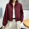 Chaqueta Corta con Cuello Alto para Mujer, Estilo Coreano Otoño 2026, Corte Holgado para Mujeres Petites, Chaqueta Casual con Cremallera Bordada a Prueba de Viento