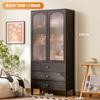 Aparador de Cocina Estantería con Puerta de Cristal Madera Maciza Roble Estilo Japonés Combinación para el Hogar Estantería Estante de Almacenamiento de Pie