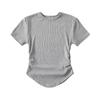 Camiseta de Estilo Europeo y Americano de Cuello Redondo Pequeño Plisada Ajustada de Manga Corta para Mujer Verano 2023 Nuevo Color Sólido Corta